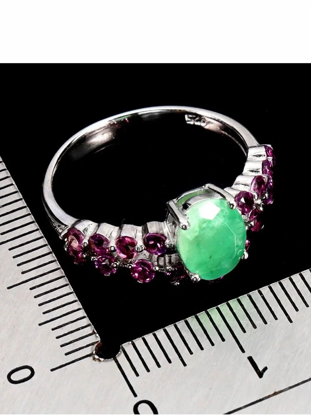 Stunning Natural Emerald 1.30CT & Pink Garnet Chevron 925 Sterling Ring Sz 7